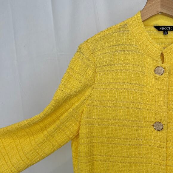 MISOOK Textured Knit Tunic Jacket Stand Collar Button Front Yellow Size M - Picture 5 of 8